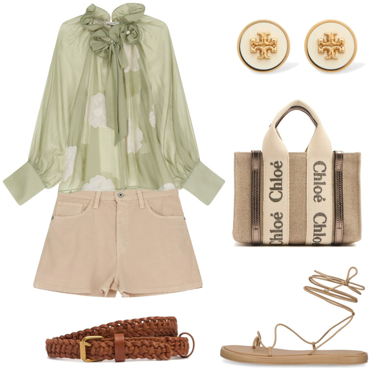 Outfit donna - Shorts che passione!. Stile Casual chic per Tutti i giorni. Abbinamento con shorts, bluse, sandali in pelle, orecchini, borse a mano, cinture.