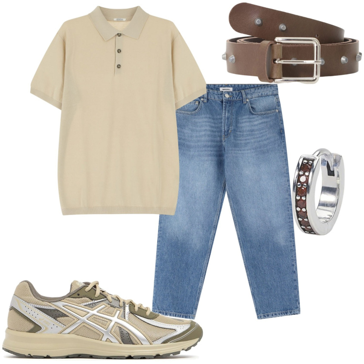 Outfit uomo - Confermo il mio modo. Stile Casual per Tutti i giorni. Abbinamento con orecchini, polo, jeans, cinture, sneakers.