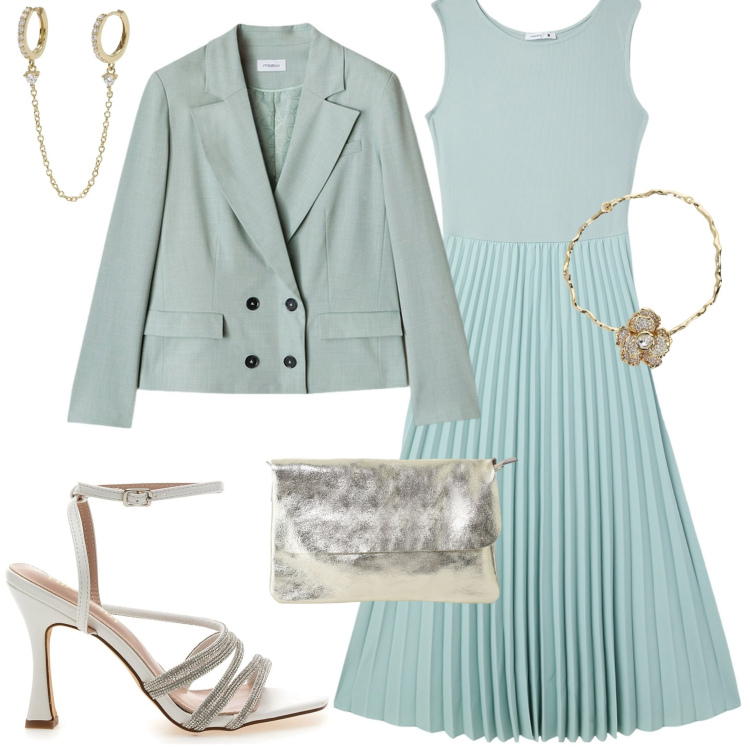 Outfit donna - Tinte pastello. Stile Chic per Cerimonia. Abbinamento con vestiti lunghi, orecchini, collane, borse a tracolla, sandali gioiello, blazer.