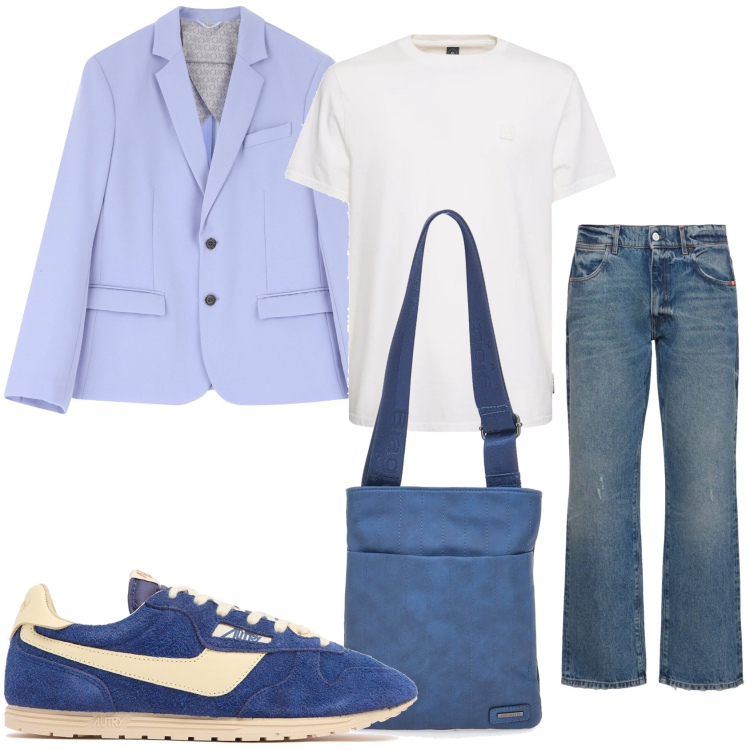 Outfit uomo - Pranzo con gli amici. Stile Trendy per Tutti i giorni. Abbinamento con giacche, portafogli, jeans, t-shirt, sneakers.