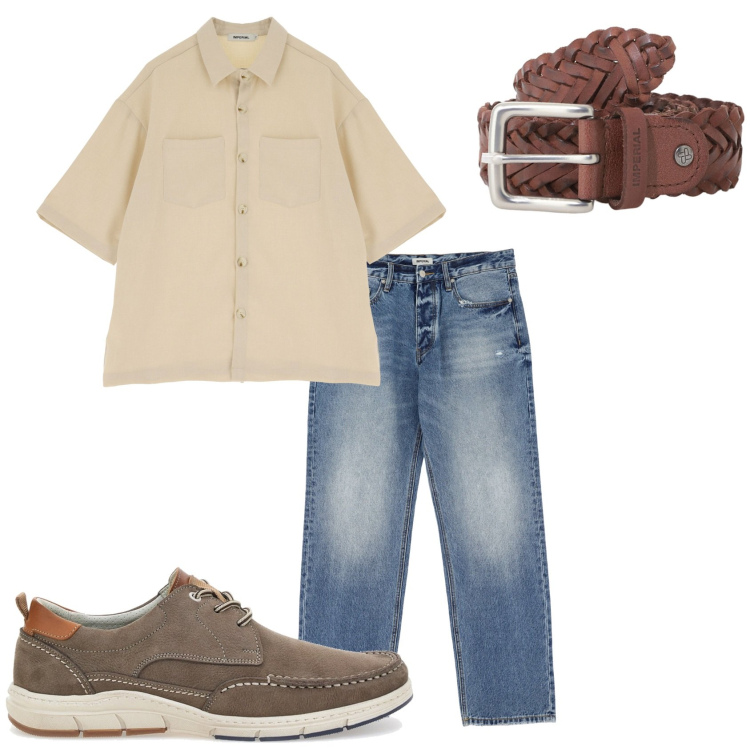Outfit uomo - In giro per negozi. Stile Casual per Tutti i giorni. Abbinamento con jeans, cinture, camicie a manica corta, scarpe stringate.