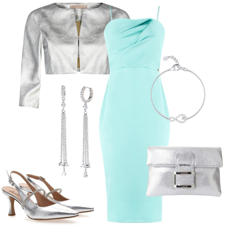 Outfit donna - Tinte pastello. Stile Chic per Cerimonia. Abbinamento con orecchini, braccialetti, bolero, vestiti a tubino, pochette, décolleté.