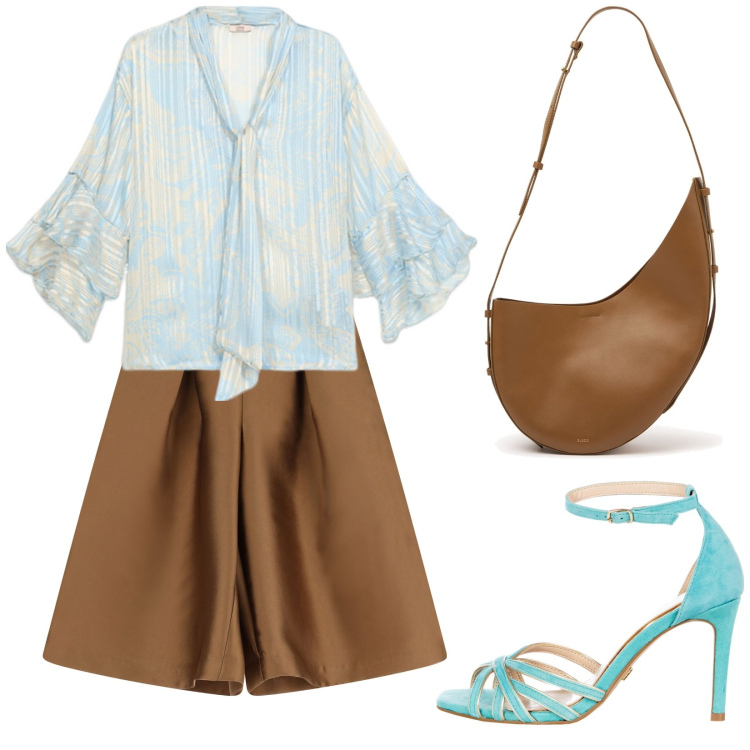 Outfit donna - Total look per il tuo compleanno. Stile Casual chic per Serata fuori. Abbinamento con bermuda, sandali col tacco, bluse, borse a spalla.