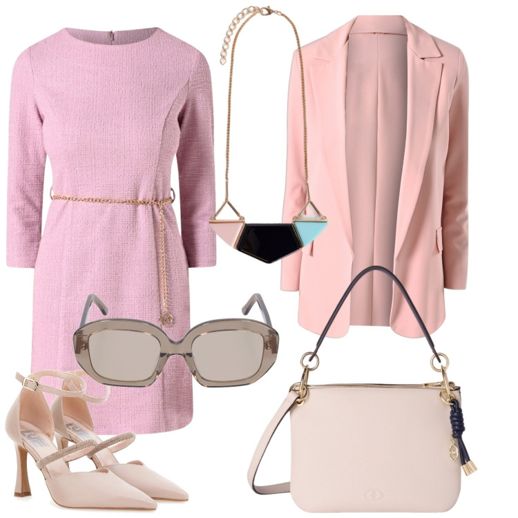 Outfit donna - Cerimonia civile. Stile Bon Ton per Cerimonia. Abbinamento con vestiti a tubino, blazer, décolleté, occhiali da sole, borse a tracolla, ciondoli.