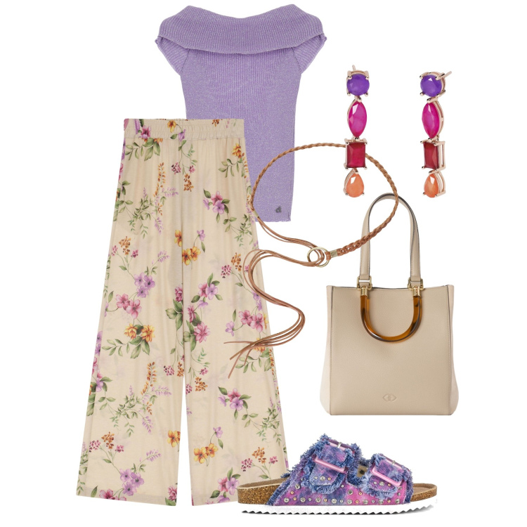 Outfit donna - Fuori in città - @nike75. Stile Trendy per Tutti i giorni. Abbinamento con orecchini, pantaloni, pullovers, cinture, sandali, shopping bag.