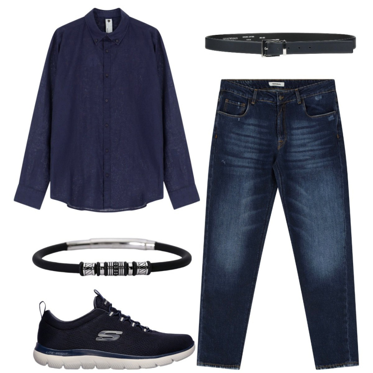 Outfit uomo - Giochi di trasparenze. Stile Casual per Serata speciale. Abbinamento con cinture, braccialetti, camicie, jeans dritti, sneakers.