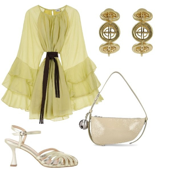 Outfit donna - Particolari. Stile Glamour per Serata fuori. Abbinamento con vestiti corti, sandali col tacco, orecchini, borse a spalla.