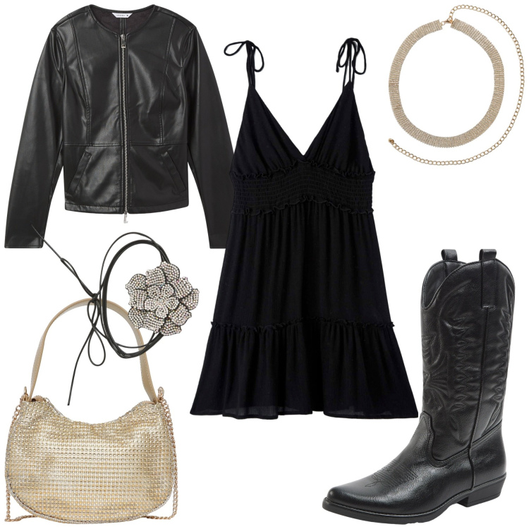 Outfit donna - Terranova casual style. Stile Casual per Tutti i giorni. Abbinamento con vestiti, blazer, stivali, borse a spalla, collane, collane.