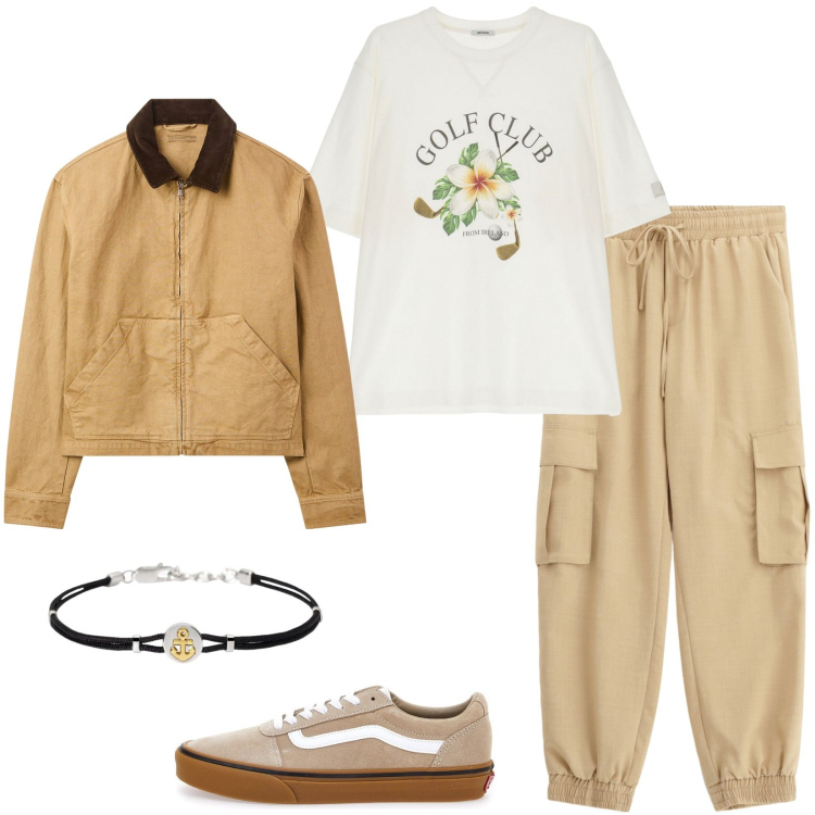 Outfit uomo - Freedom. Stile Casual per Tutti i giorni. Abbinamento con cappotti, braccialetti, t-shirt, pantaloni cargo, sneakers.