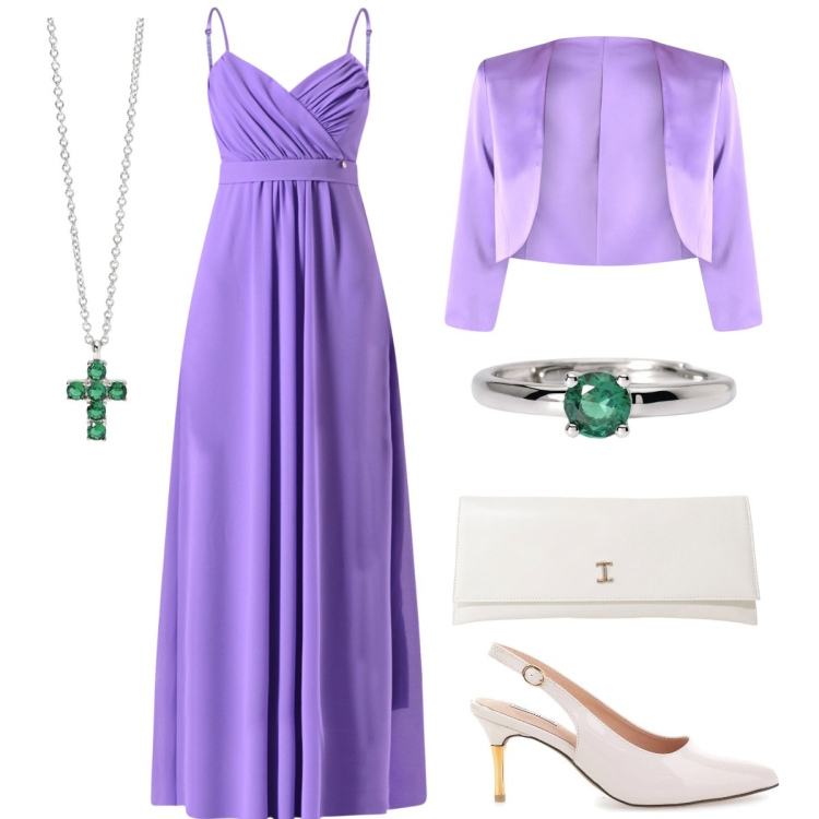 Outfit donna - Tinte pastello - focus donna curvy. Stile Chic per Cerimonia. Abbinamento con anelli, ciondoli, vestiti lunghi, bolero, pochette, décolleté.