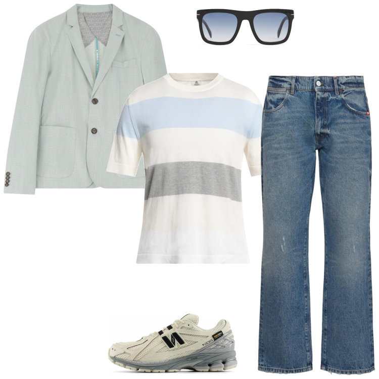 Outfit uomo - grigio chiaro. Abbinamento con pullovers, sneakers, giacche, occhiali da sole, jeans.