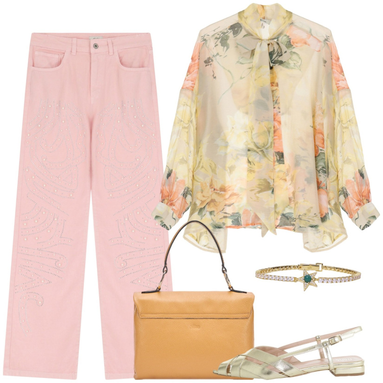 Outfit donna - Qualcosa di romantico. Stile Romantica per Serata fuori. Abbinamento con braccialetti, sandali, pantaloni, camicie, borse a cartella.