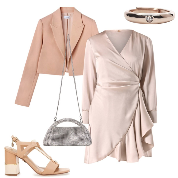 Outfit donna - Al matrimonio di mio fratello. Stile Romantica per Cerimonia. Abbinamento con anelli, vestiti, clutch, sandali col tacco, bolero.