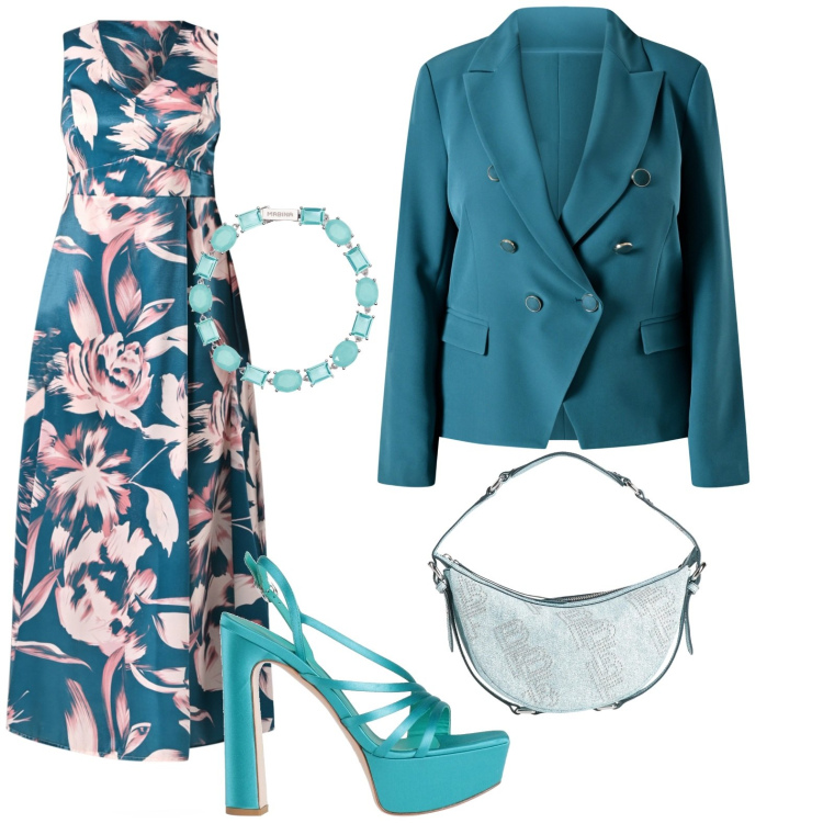 Outfit donna - Tinte pastello: delicatezza primaverile. Stile Romantica per Cerimonia. Abbinamento con sandali in pelle, borse a mano, braccialetti, vestiti lunghi, blazer.