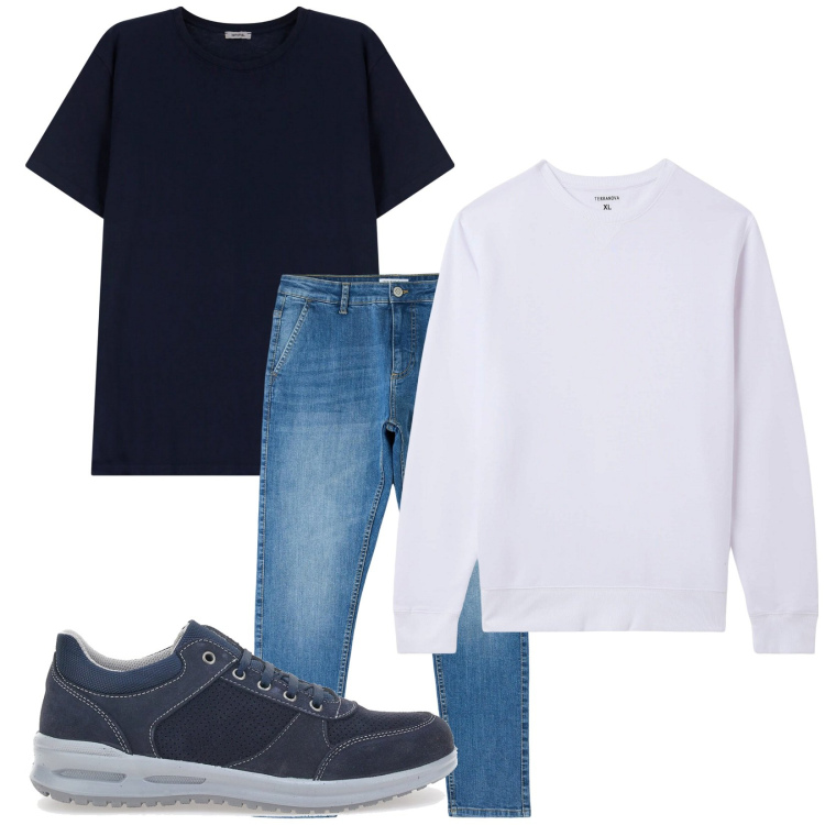 Outfit uomo - La felpa bianca basic. Stile Casual per Tutti i giorni. Abbinamento con jeans skinny, felpe, t-shirt, scarpe stringate.