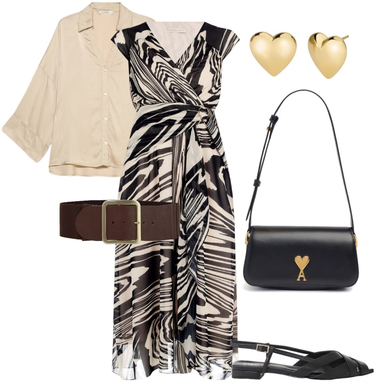 Outfit donna - Aperitivo sul lungomare. Stile Boho per Serata fuori. Abbinamento con orecchini, vestiti, sandali, cinture, camicie, borse a spalla.