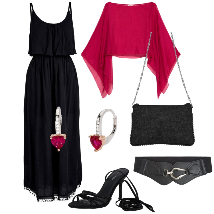 Outfit donna - Total look #2122200. Stile Vintage retrò per Cerimonia. Abbinamento con vestiti midi/longuette, borse a tracolla, sandali alla schiava, cinture, orecchini, bolero.