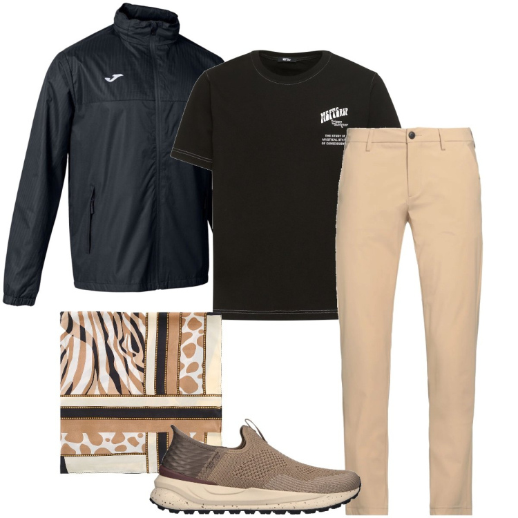 Outfit uomo - In ufficio. Stile Business/Elegante per Ufficio. Abbinamento con pantaloni chino, sciarpe e foulard, sneakers, giacche, t-shirt.