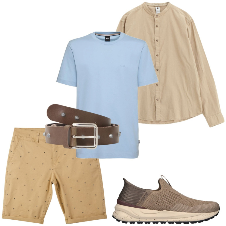 Outfit uomo - Bermuda a maggio. Stile Casual per Tutti i giorni. Abbinamento con pantaloni corti, cinture, camicie, sneakers, t-shirt.