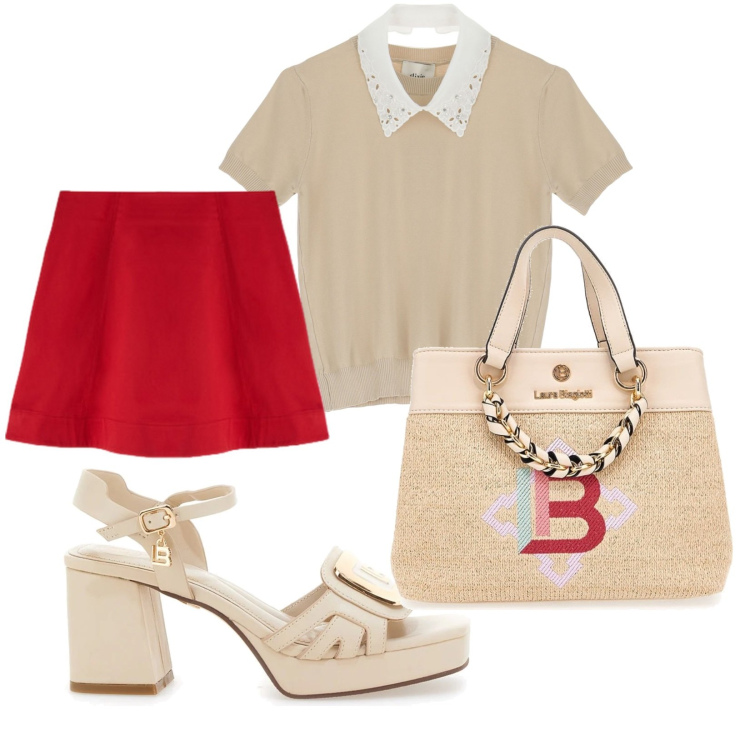 Outfit donna - Bon ton. Stile Bon Ton per Ufficio. Abbinamento con maglieria, sandali col tacco, borse a mano, minigonne.