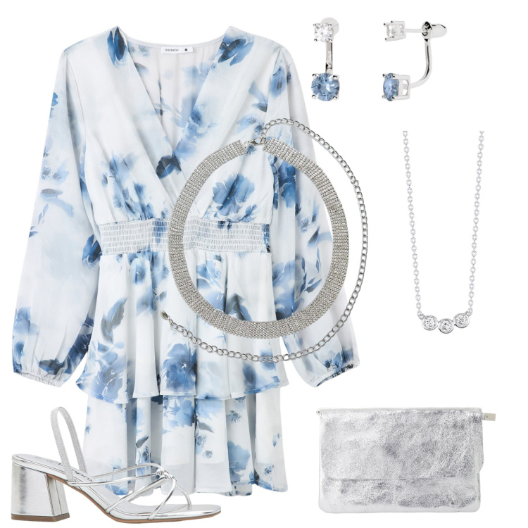 Outfit donna - Eleganza low cost. Stile Romantica per Cerimonia. Abbinamento con sandali col tacco, cinture, vestiti, collane, orecchini, borse a tracolla.