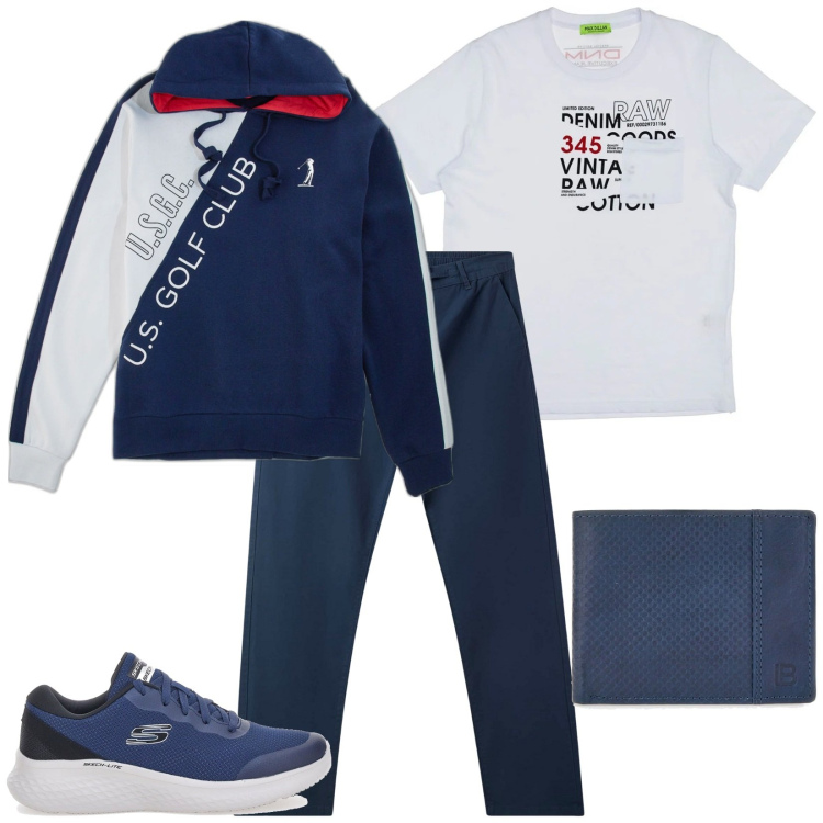 Outfit uomo - Un gelato insieme. Stile Casual per Tutti i giorni. Abbinamento con pantaloni chino, t-shirt, portafogli, sneakers, felpe.