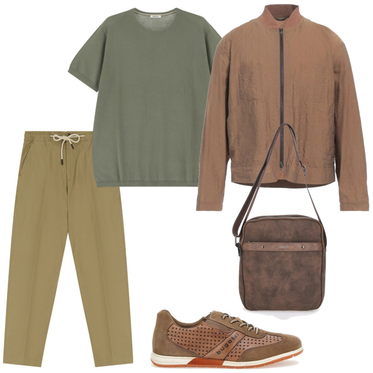 Outfit uomo - Easy chic per il weekend. Stile Trendy per Tutti i giorni. Abbinamento con giacche, pantaloni chino, t-shirt, portafogli, scarpe stringate.