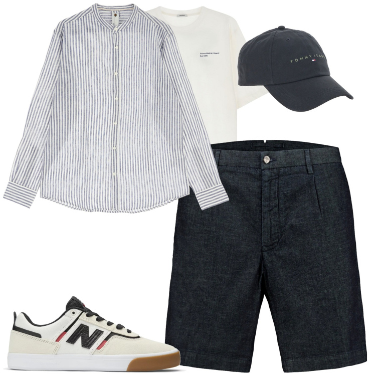 Outfit uomo - Bermuda e camicia in lino weekend. Stile Casual per Tutti i giorni. Abbinamento con sneakers, camicie, t-shirt, cappelli, bermuda.
