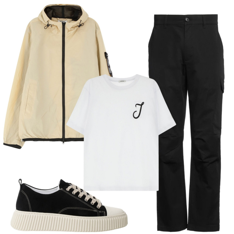 Outfit uomo - City. Stile Casual per Tutti i giorni. Abbinamento con pantaloni cargo, sneakers, giacche, t-shirt.