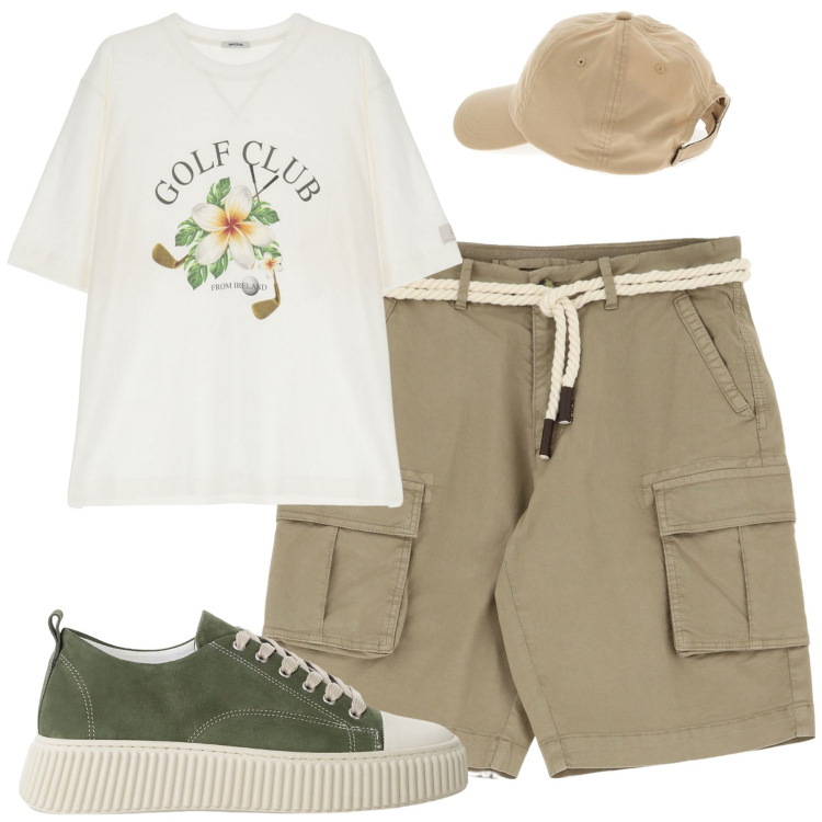 Outfit uomo - Weekend. Stile Casual per Tutti i giorni. Abbinamento con sneakers, t-shirt, bermuda, cappelli.