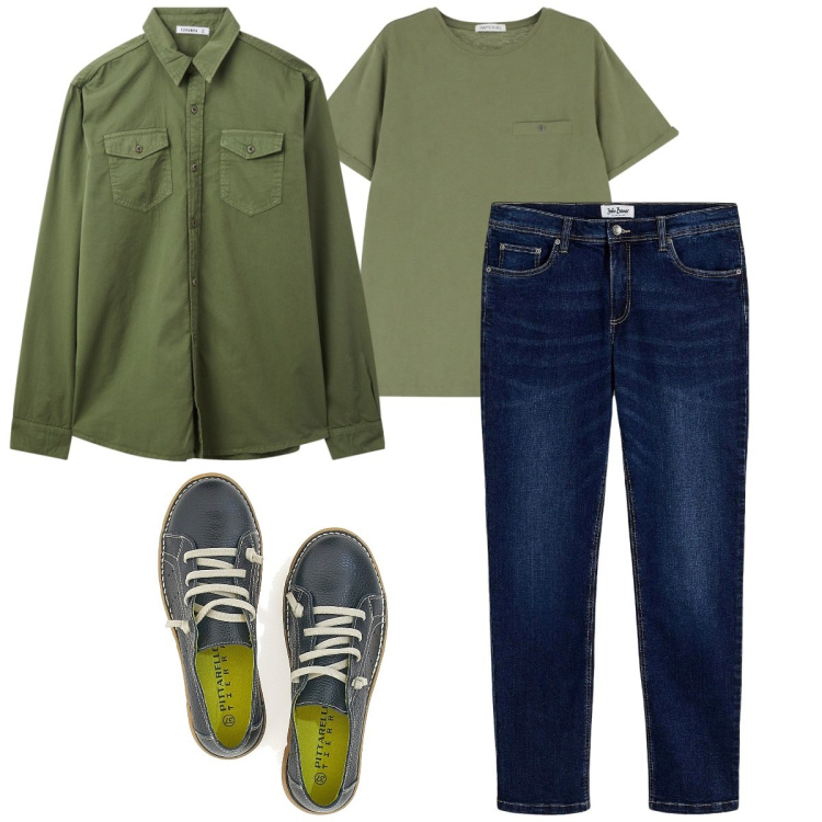 Outfit uomo - Total look #2122374. Stile Casual per Tutti i giorni. Abbinamento con jeans dritti, camicie, t-shirt, sneakers.