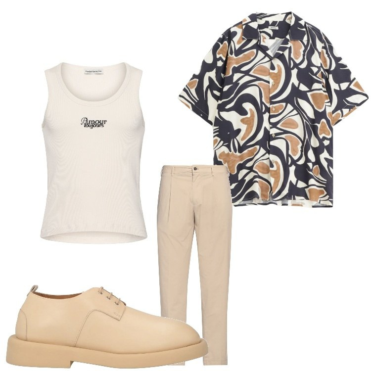 Outfit uomo - Casual con stile. Stile Casual per Serata speciale. Abbinamento con pantaloni, scarpe stringate, camicie a manica corta, canottiere.