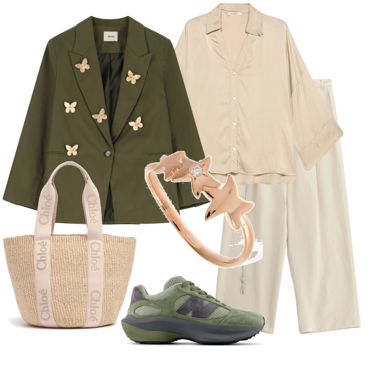 Outfit donna - Total look #2122395. Stile Casual per Tutti i giorni. Abbinamento con sneakers, pantaloni, blazer, shopping bag, anelli, camicie.