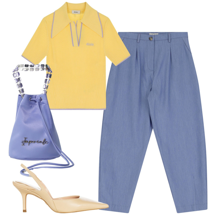 Outfit donna - City. Stile Urban per Tutti i giorni. Abbinamento con borse a secchiello, pantaloni, maglieria, décolleté.