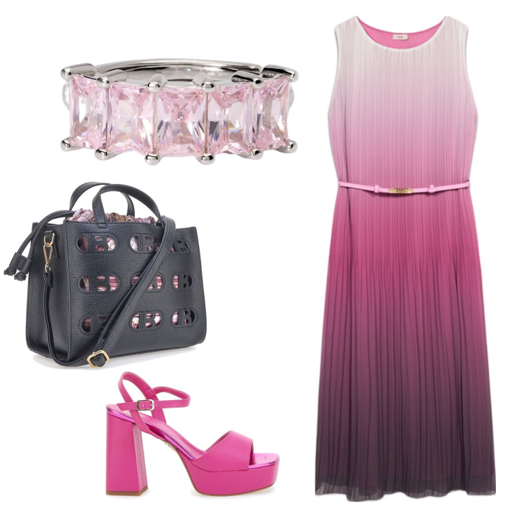 Outfit donna - Total look #2122433. Stile Chic per Tutti i giorni. Abbinamento con anelli, sandali col tacco, borse a mano, vestiti lunghi.