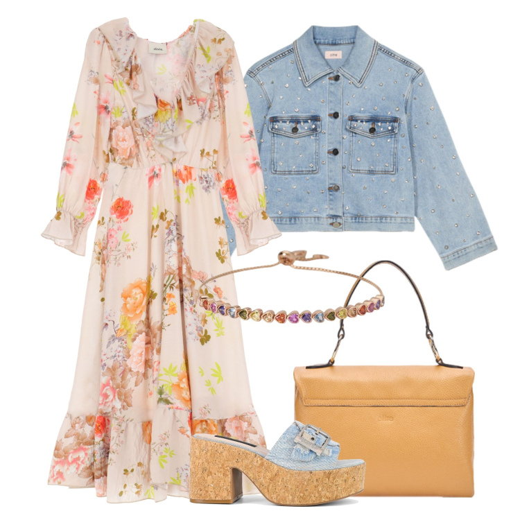 Outfit donna - Fiori boho - @nike75. Stile Boho per Tutti i giorni. Abbinamento con braccialetti, vestiti lunghi, sandali, blazer, borse a cartella.