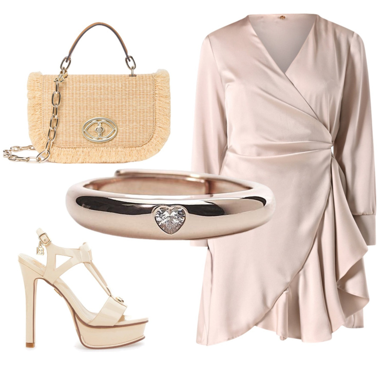 Outfit donna - Total look #2122442. Stile Chic per Cerimonia. Abbinamento con anelli, vestiti, sandali col tacco, borse a tracolla.