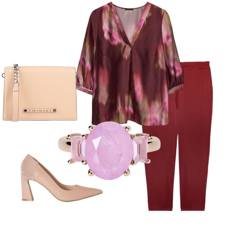 Outfit donna - Total look #2122456. Stile Chic per Serata fuori. Abbinamento con borse a tracolla, anelli, bluse, pantaloni, décolleté.