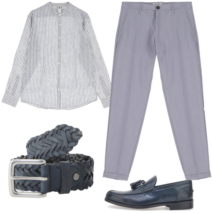 Outfit uomo - Per il lavoro. Stile Casual per Ufficio. Abbinamento con pantaloni, cinture, camicie, scarpe stringate.