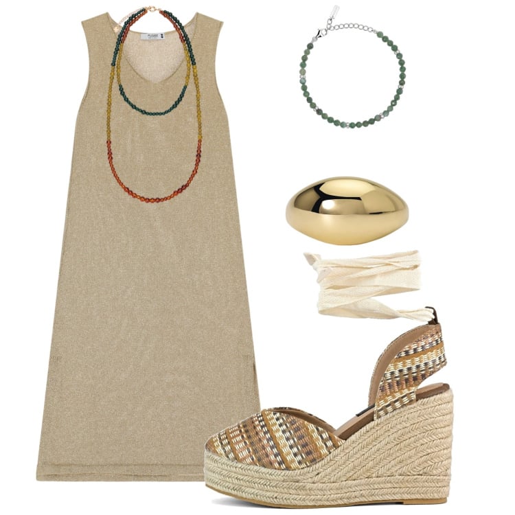Outfit donna - Espadrillas che energia. Stile Etnico per Mare. Abbinamento con anelli, braccialetti, vestiti midi/longuette, zeppe, ciondoli.