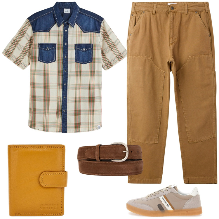 Outfit uomo - Urban. Stile Urban per Tutti i giorni. Abbinamento con camicie a manica corta, pantaloni, cinture, portafogli, sneakers.