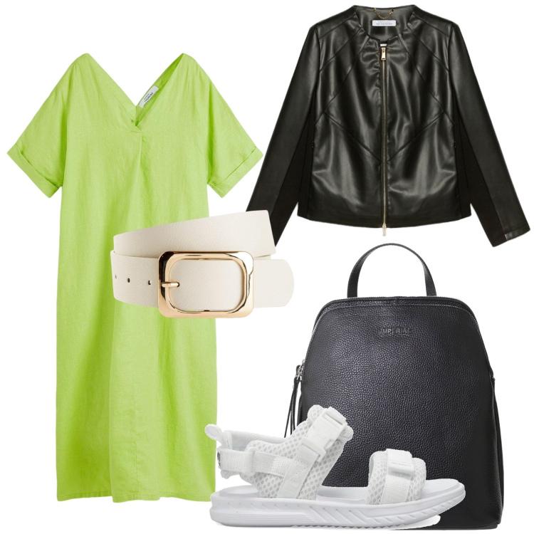 Outfit donna - Gita fuori porta. Stile Minimal per Tutti i giorni. Abbinamento con caftani, cinture, sandali, zaini, blazer.