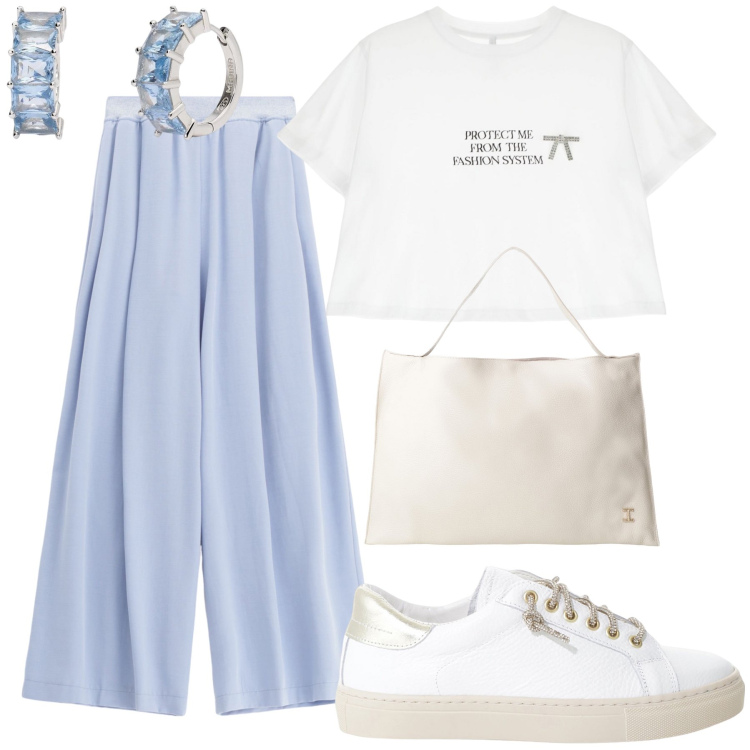 Outfit donna - Imperial con amica. Stile Sporty chic per Tutti i giorni. Abbinamento con orecchini, sneakers, t-shirt, borse a spalla, pantaloni.
