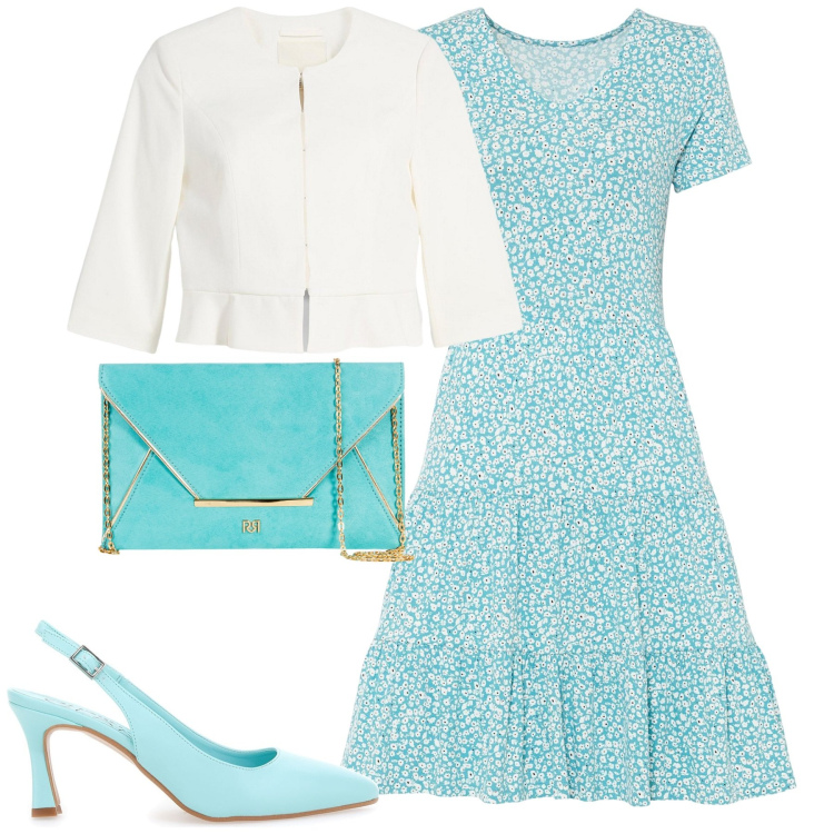 Outfit donna - City. Stile Urban per Tutti i giorni. Abbinamento con vestiti, blazer, pochette, décolleté.