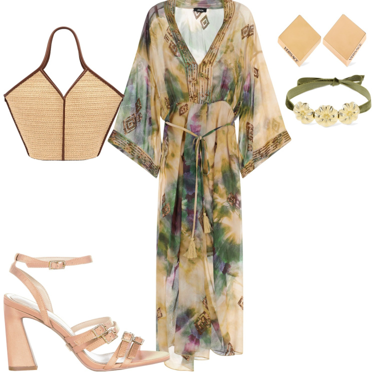 Outfit donna - Il miele piu bello. Stile Glamour per Cerimonia. Abbinamento con vestiti lunghi, sandali col tacco, shopping bag, collane, orecchini.