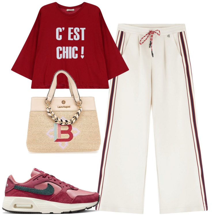 Outfit donna - City. Stile Casual per Tutti i giorni. Abbinamento con pantaloni, t-shirt, sneakers, borse a mano.