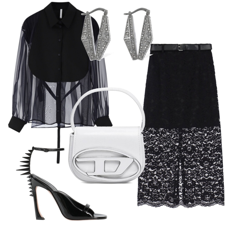Outfit donna - Una serata speciale. Stile Glamour per Serata fuori. Abbinamento con sandali col tacco, camicie, gonne longuette, orecchini, borse a mano.