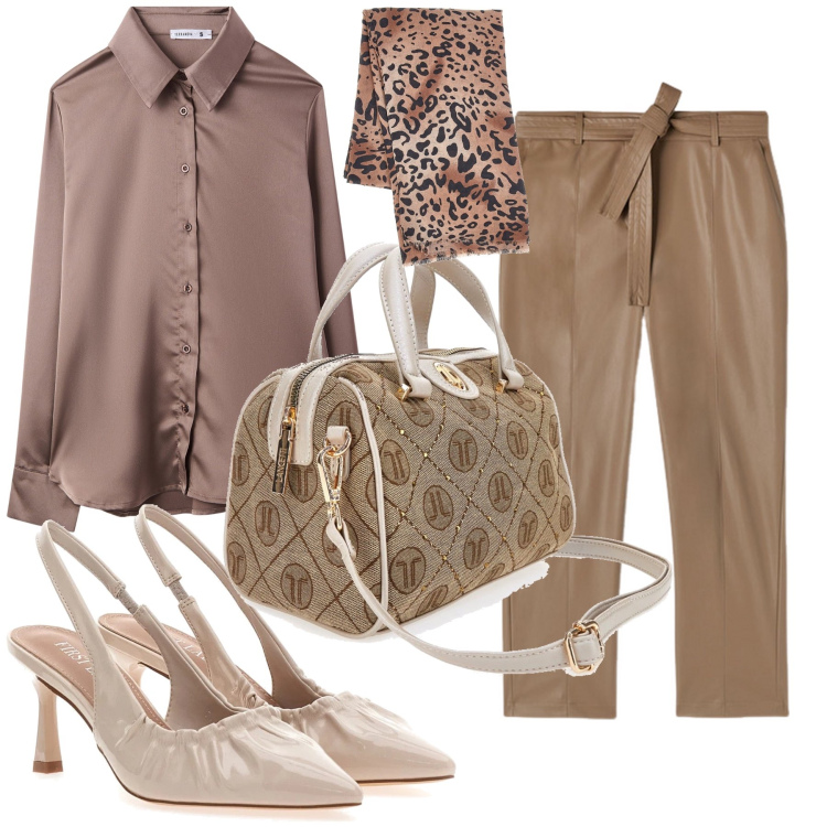 Outfit donna - Stessi toni di colore. Stile Bon Ton per Ufficio. Abbinamento con camicie, décolleté, pantaloni, sciarpe, borse a mano.