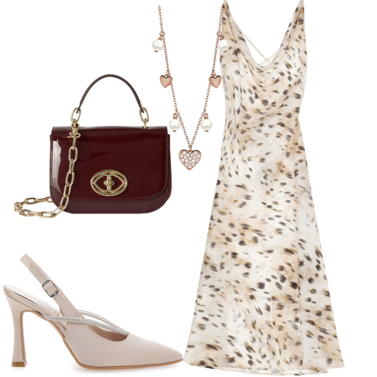 Outfit donna - Serata. Stile Chic per Serata fuori. Abbinamento con collane, vestiti, décolleté, borse a tracolla.
