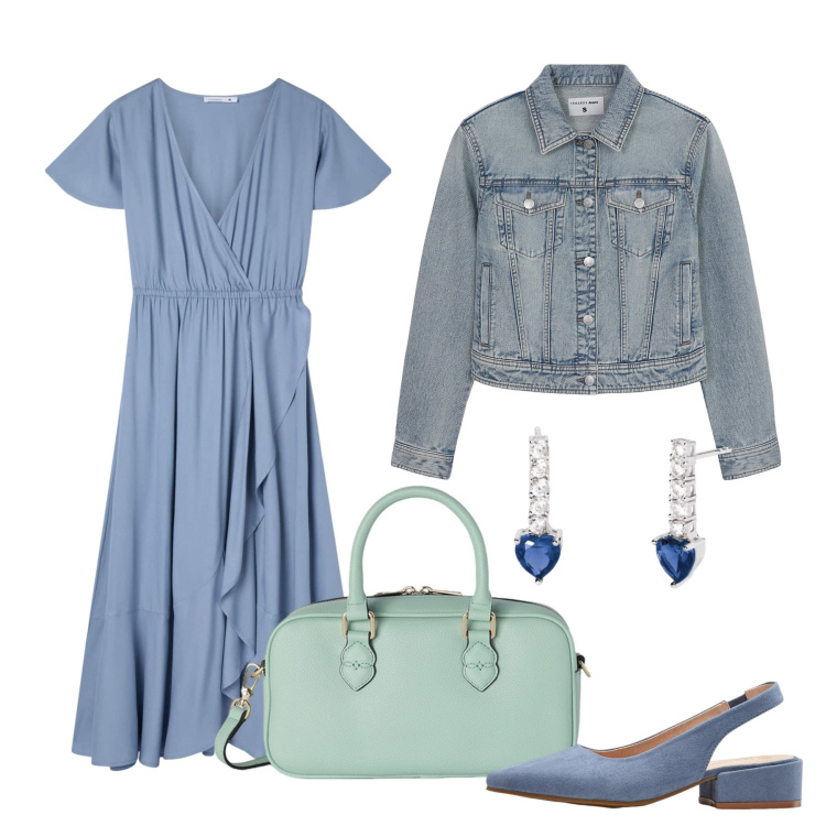 Outfit donna - L\'abito blu. Stile Bon Ton per Tutti i giorni. Abbinamento con décolleté, vestiti lunghi, blazer, orecchini, borse a mano.